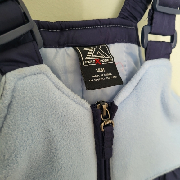 Toddler Infant 18 Month Blue One Piece Full Zip Snow Suit Bib Wint - Picture 2 of 5